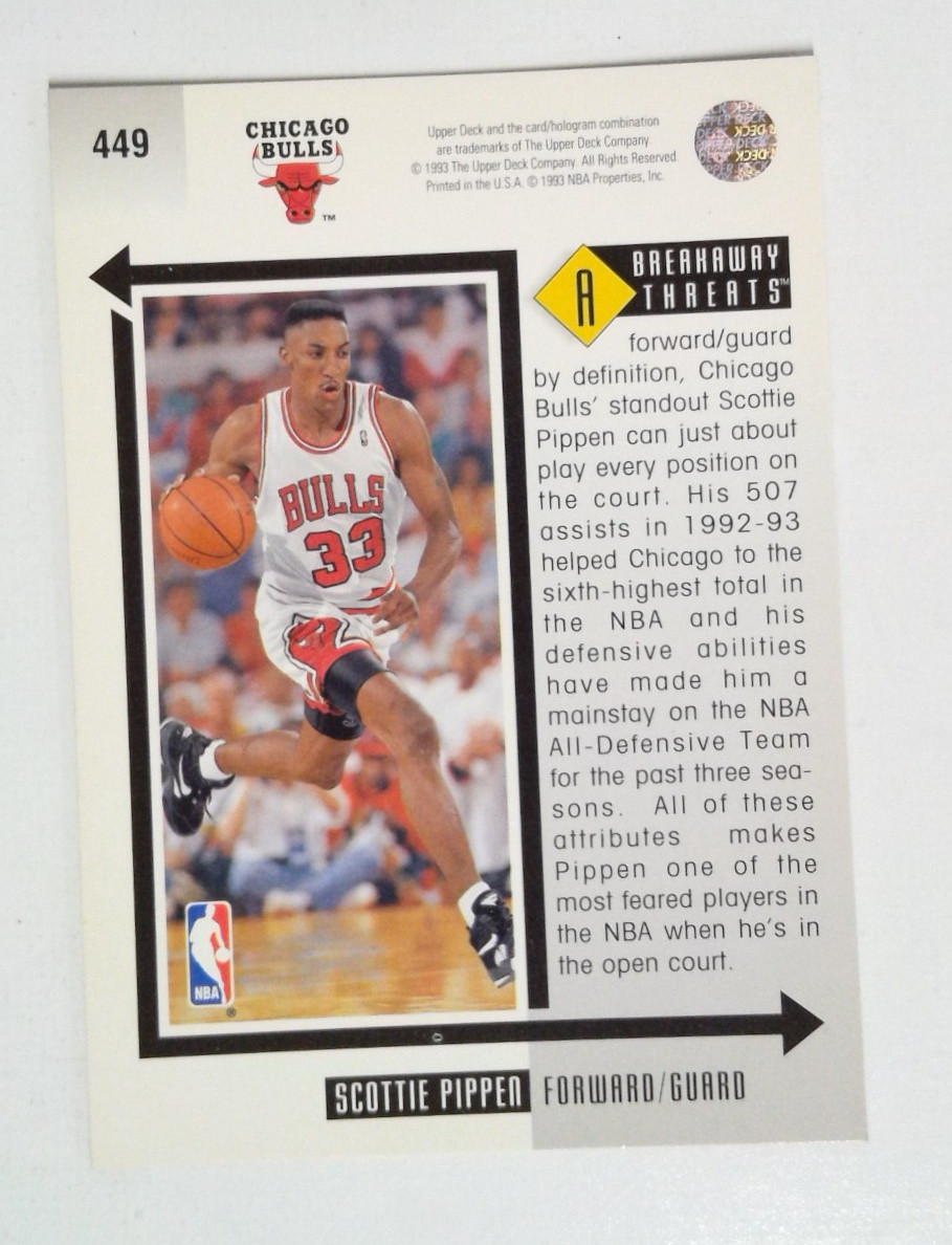 1993 Upper Deck Basketball Card #449 Scottie Pippen High Grade | eBay